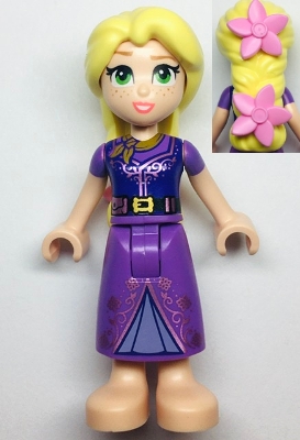 Rapunzel - Dark Purple Vested Dress with 2 Bright Pink Flowers in Hair