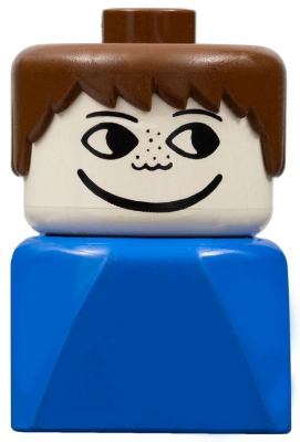 Duplo 2 x 2 x 2 Figure Brick Early, Male on Blue Base, Brown Hair, Freckles