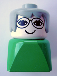 Duplo 2 x 2 x 2 Figure Brick Early, Female on Green Base, Gray Hair, Glasses (Grandmother)