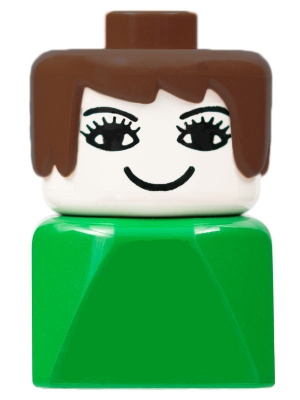 Duplo 2 x 2 x 2 Figure Brick Early, Female on Green Base, Brown Hair, Eyelashes