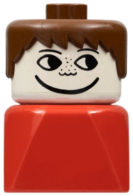 Duplo 2 x 2 x 2 Figure Brick Early, Male on Red Base, Brown Hair, Freckles