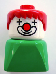 Duplo 2 x 2 x 2 Figure Brick Early, Clown on Green Base, Red Hair