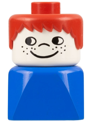 Duplo 2 x 2 x 2 Figure Brick Early, Male on Blue Base, Red Hair, Cheek Freckles