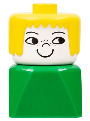 Duplo 2 x 2 x 2 Figure Brick Early, Female on Green Base, Yellow Hair, Nose Freckles