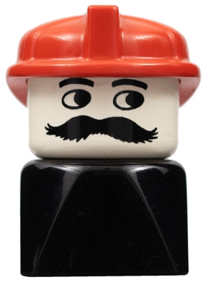 Duplo 2 x 2 x 2 Figure Brick Early, Male on Black Base, Moustache, Red Hat (Firefighter)