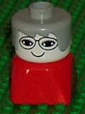 Duplo 2 x 2 x 2 Figure Brick Early, Female on Red Base, Gray Hair, Glasses (Grandmother)