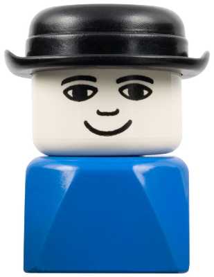 Duplo 2 x 2 x 2 Figure Brick Early, Male on Blue Base, Bowler Hat