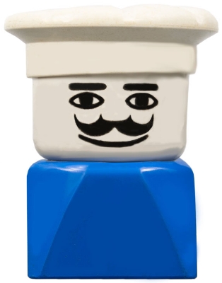 Duplo 2 x 2 x 2 Figure Brick Early, Male on Blue Base, Chef Hat, Moustache