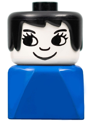 Duplo 2 x 2 x 2 Figure Brick Early, Female on Blue Base, Black Hair, Eyelashes, Nose
