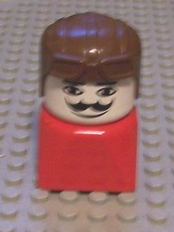 Duplo 2 x 2 x 2 Figure Brick Early, Male on Red Base, Brown Aviator Hat, Moustache