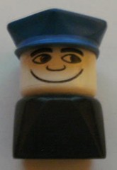 Duplo 2 x 2 x 2 Figure Brick Early, Male on Black Base, Blue Police Hat