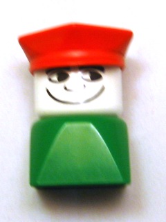 Duplo 2 x 2 x 2 Figure Brick Early, Male on Green Base, Red Police Hat