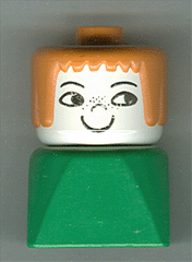 Duplo 2 x 2 x 2 Figure Brick Early, Female on Green Base, Earth Orange Hair, Nose Freckles