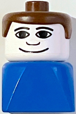 Duplo 2 x 2 x 2 Figure Brick Early, Male on Blue Base, Brown Hair, Wide Smile