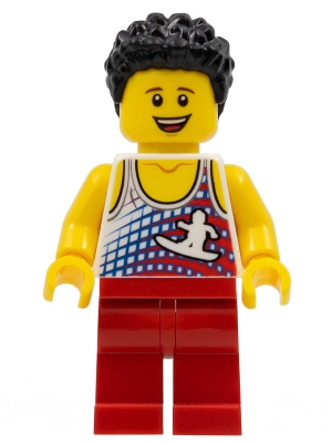 Male, Tank Top with Surfer, Red Legs, Black Hair