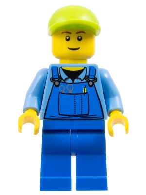 Man, Blue Overalls over Shirt, Blue Legs, Blue Cap