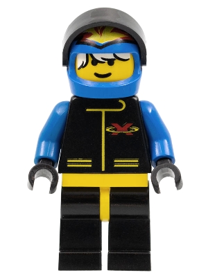 Racer, Extreme Team, Black Jacket, Blue Helmet with Flames and Visor