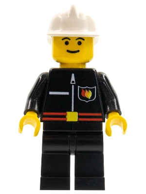 Fire - Flame Badge and Straight Line, Black Legs, White Fire Helmet