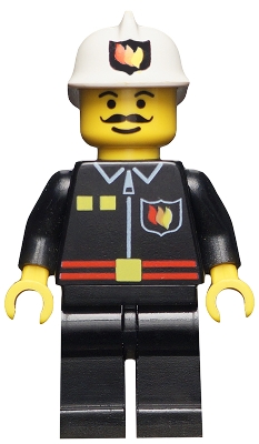 Fire - Flame Badge and 2 Buttons, Black Legs, White Fire Helmet with Fire Logo