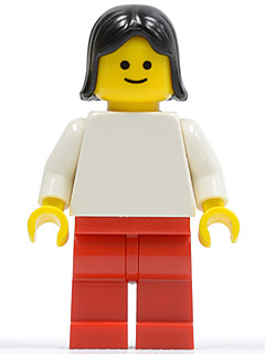 Plain White Torso with White Arms, Red Legs, Black Female Hair
