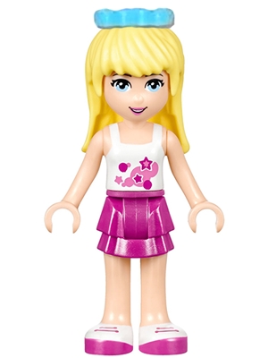 Stephanie - White Top, Magenta Skirt, Medium Azure Bow
