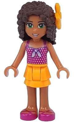 Andrea - Magenta Top, Bright Light Orange Skirt, Flower