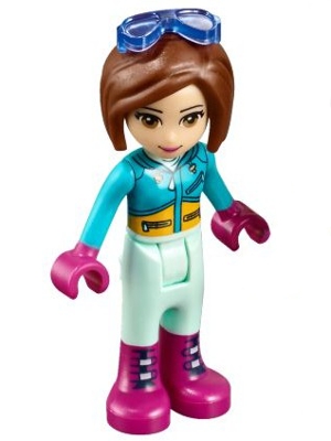 Amy - Medium Azure Ski Vest, Light Aqua Trousers, Glasses