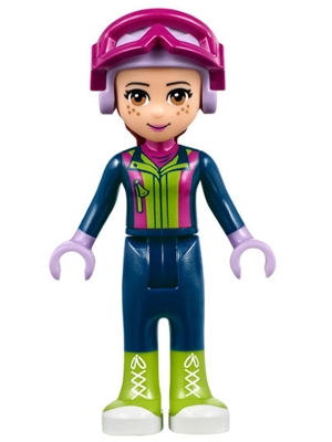 Mia - Lime Ski Vest, Dark Blue Trousers