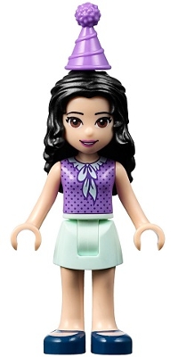 Emma - Medium Lavender Dotted Top, Light Aqua Skirt, Hat