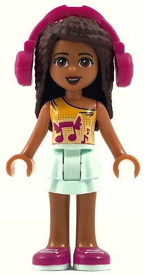 Andrea - Bright Light Orange Top, Light Aqua Skirt, Magenta Headphone