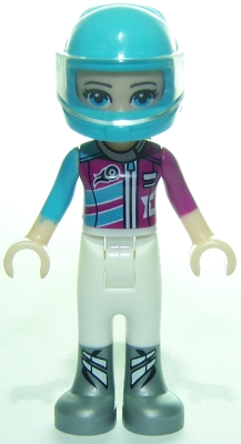 Stephanie - Dark Purple/Azure Race Suit, Bright Light Blue Helmet