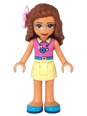 Olivia - Magenta Top, Bright Light Yellow Skirt, Pink Flower