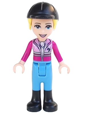 Stephanie - Magenta/Bright Pink Top, Medium Blue Trousers, Black Cap