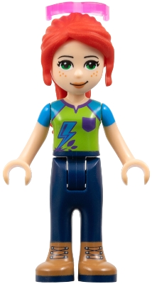 Mia - Lime/Azure Top, Dark Blue Trousers, Glasses