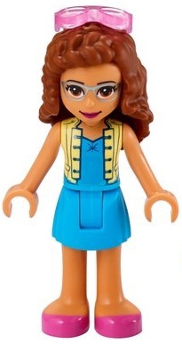 Olivia - Bright Light Yellow Jacket, Dark Azure Skirt, Glasses