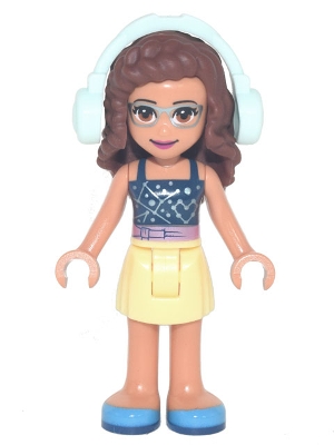 Olivia - Dark Blue Top, Bright Light Yellow Skirt, Light Aqua Headphones