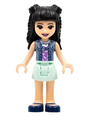 Emma - Sand Blue Top, Light Aqua Skirt, Black Hair with Buns