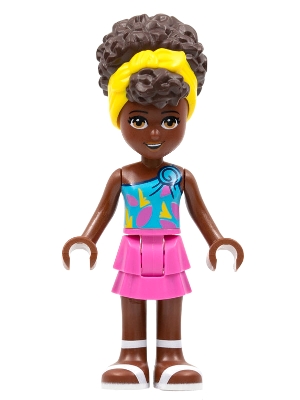 Nandi - Medium Azure Top, Dark Pink Skirt, Dark Brown Hair with Bandana