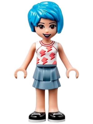 Evelyn - White Top, Sand Blue Skirt, Dark Azure Hair