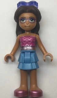 Layla - Magenta Top, Bright Light Blue Skirt, Dark Brown Hair