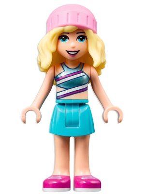 Stephanie - Silver Top, Medium Azure Skirt, Bright Pink Hat