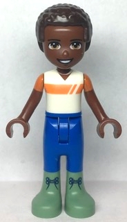 Elijah - White/Orange Shirt, Blue Pants, Dark Brown Hair