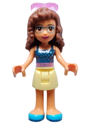 Olivia - Dark Blue Top, Bright Light Yellow Skirt, Glasses
