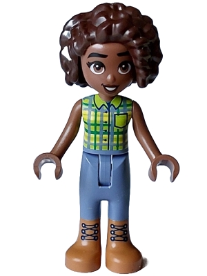 Aliya - Lime and Bright Green Tartan Shirt, Sand Blue Pants