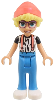 Olly - White Shirt, Dark Azure Legs, Coral Beany