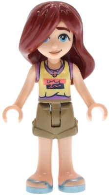 Friends Paisley - Bright Light Yellow and Medium Lavender Tank Top, Dark Tan Shorts, Metallic Light Blue Sandals