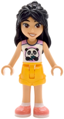 Liann - White Shirt with Panda, Bright Light Orange Shorts