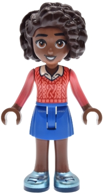 Aliya, Coral Top, Blue Skirt