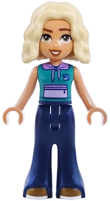 Friends Nova - Dark Turquoise Sleeveless Hoodie, Dark Blue Trousers Bell-Bottoms, Dark Tan Shoes