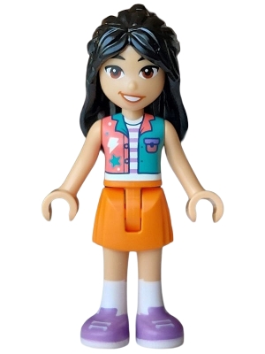 Friends Liann - Coral and Dark Turquoise Vest, Orange Skirt, Medium Lavender Shoes